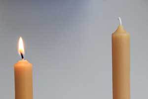 pure beeswax 6 inch tube candles in beautiful brass candlestick holders