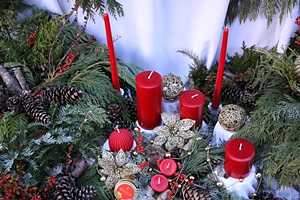 Beautiful Red Beeswax Candles in a Christmas display