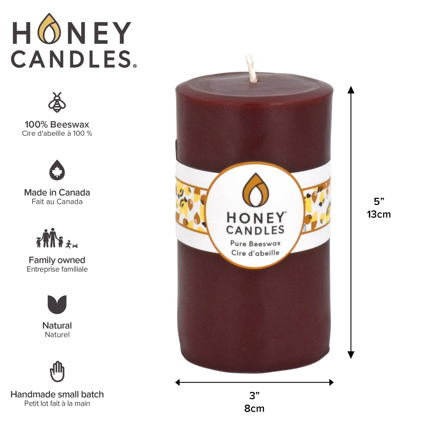 Round Dark Brown Beeswax Pillar Candles