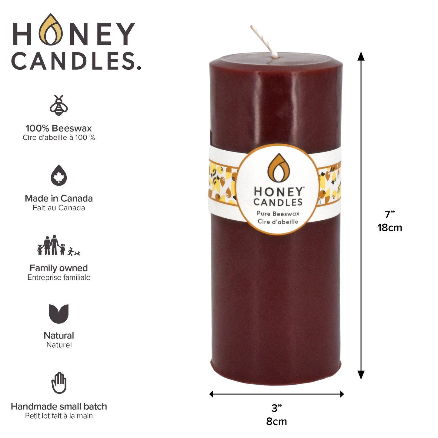 Round Dark Brown Beeswax Pillar Candles