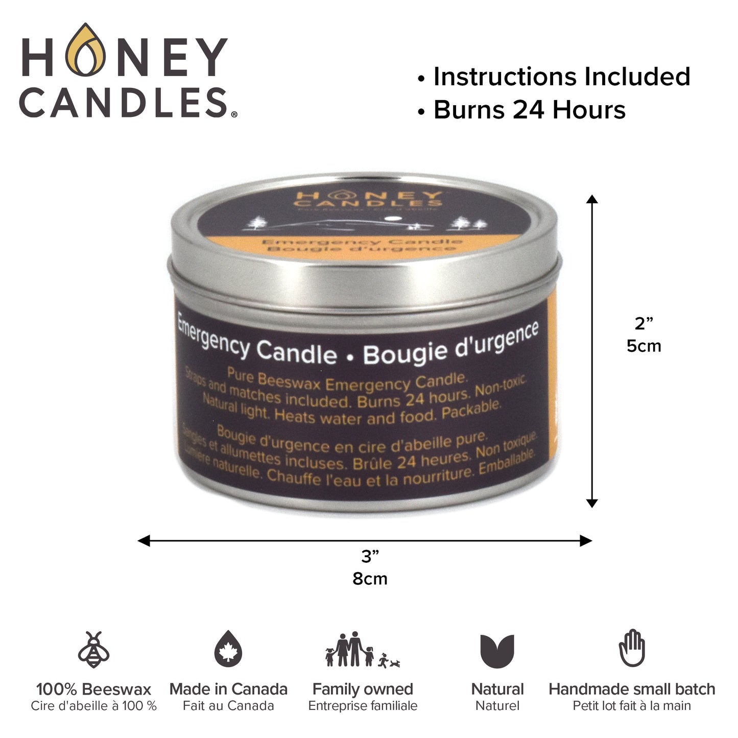 Natural Beeswax Emergency Candle Tin