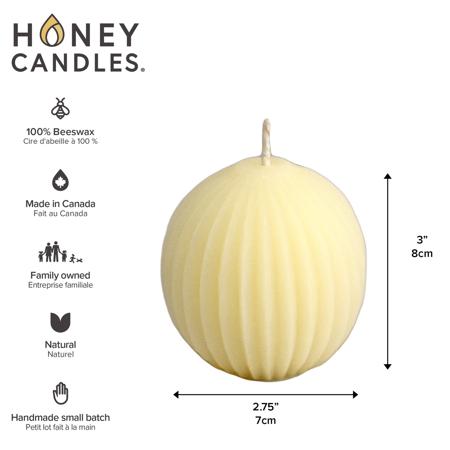 Pearl Beeswax Fluted Sphere Candle