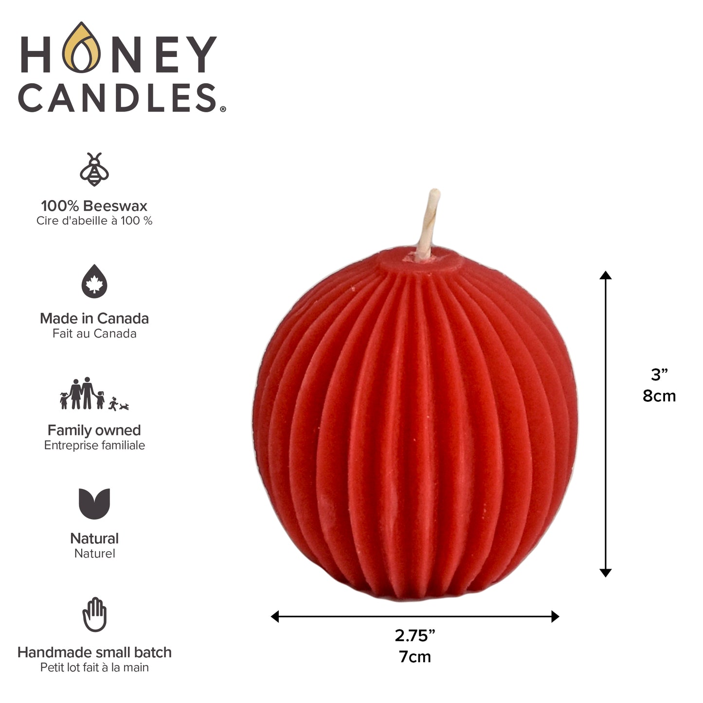 Red Beeswax Fluted Sphere Candle