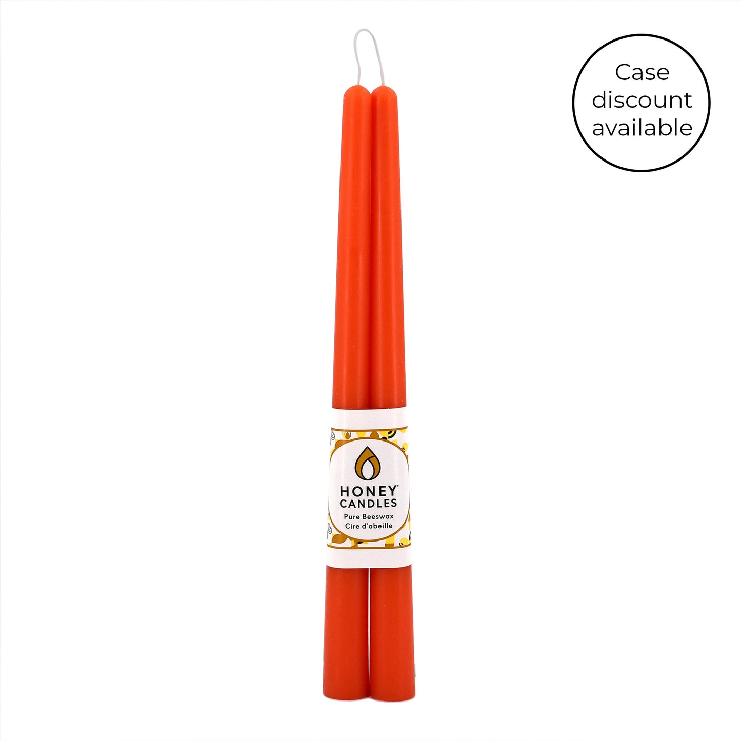 Pair of 12 Inch Tangerine Beeswax Taper Candles