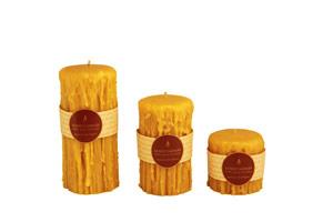 three of Honey Candles pure beeswax hand dripped heritage pillar candle