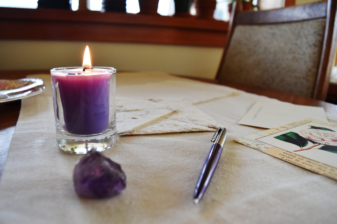 pure beeswax purple votive candle for the office