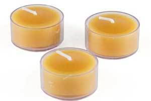 three pure beeswax tealight candles