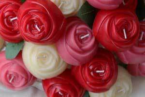 beautiful bouquet of red, pink and white pure beeswax candles for mother's day