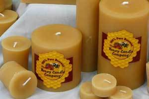 many pure beeswax candles with old honey candles logo