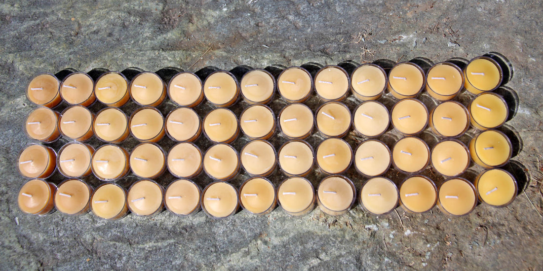 Displaying the beautiful different color variations of the beeswax tealight candle         ations of beeswax tealights 