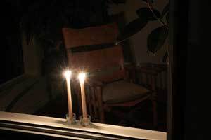 Two Candles in the window in Finland to celebrate their independence