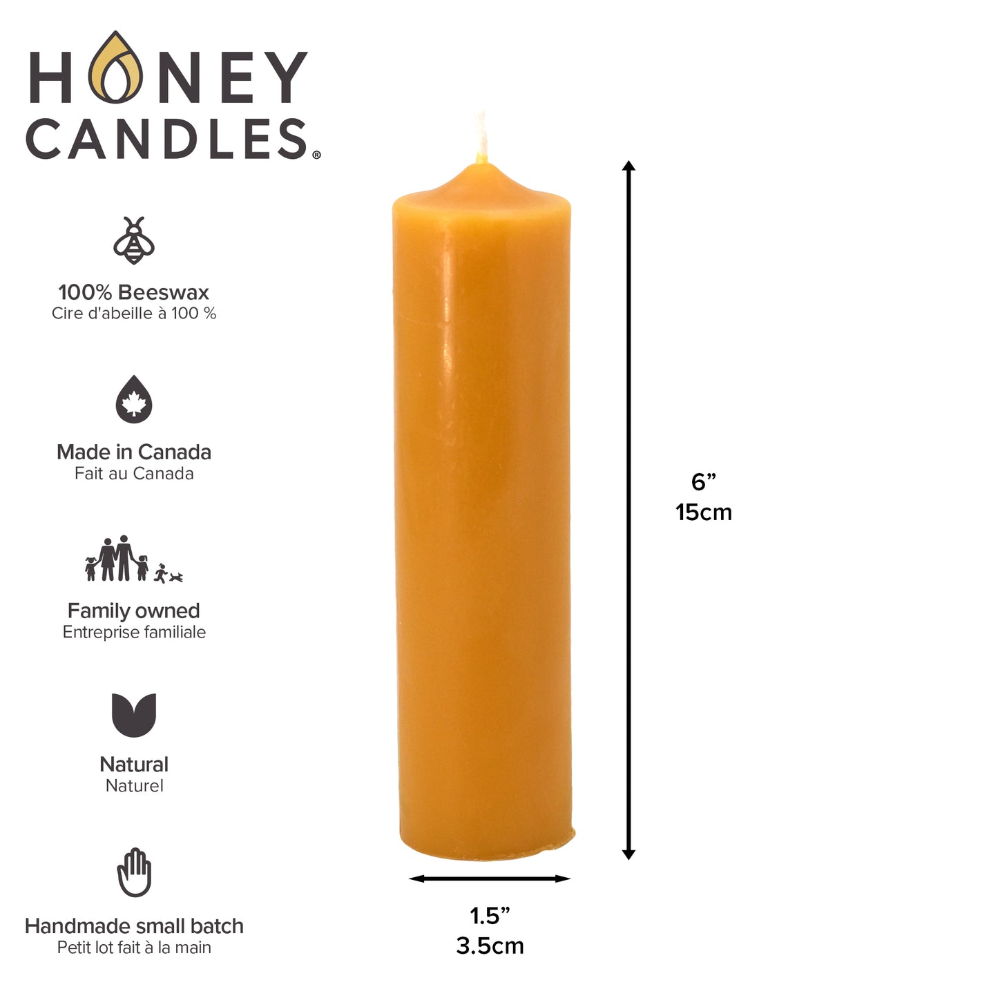 6 Inch Natural Beeswax Column Candle