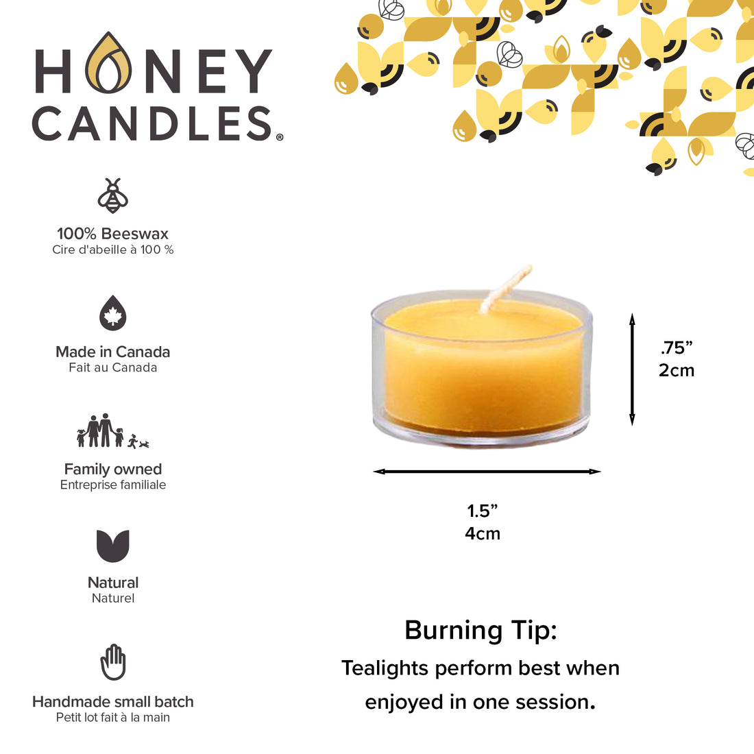 Roll of 8 Natural Beeswax Tealight Candles Honey Candles Canada