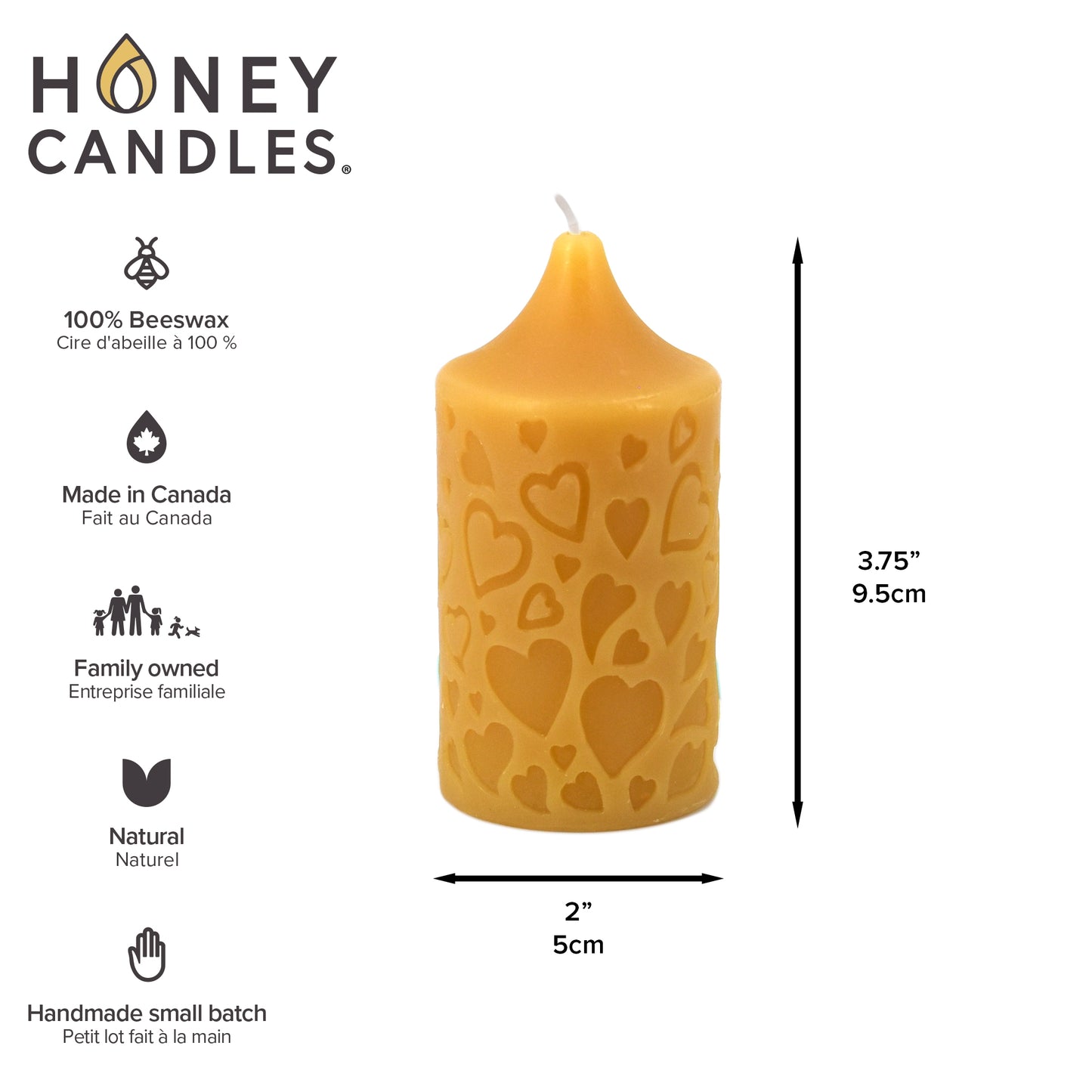 Natural Beeswax Heart Pillar