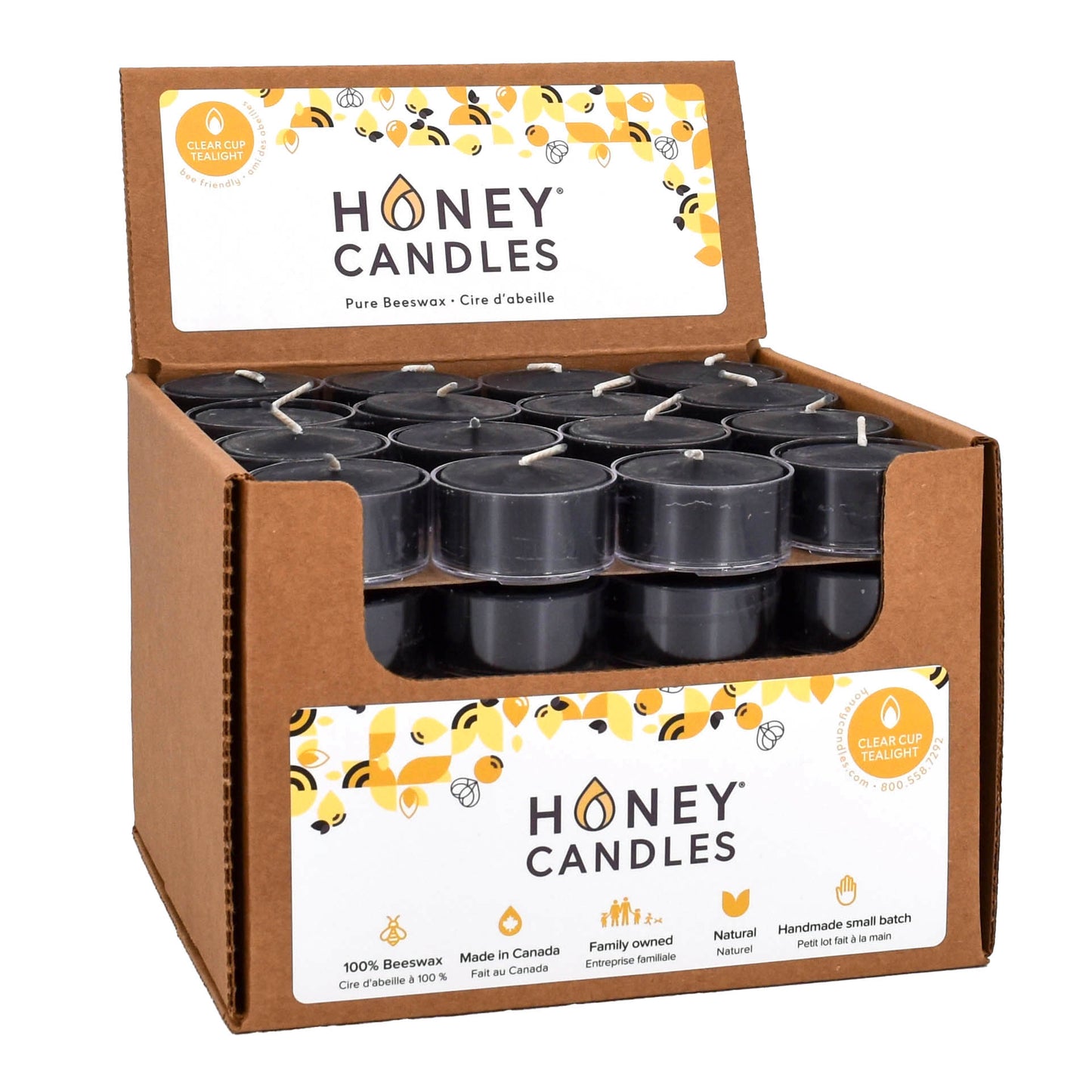 Black Beeswax Tealight Candle - Clear Cup