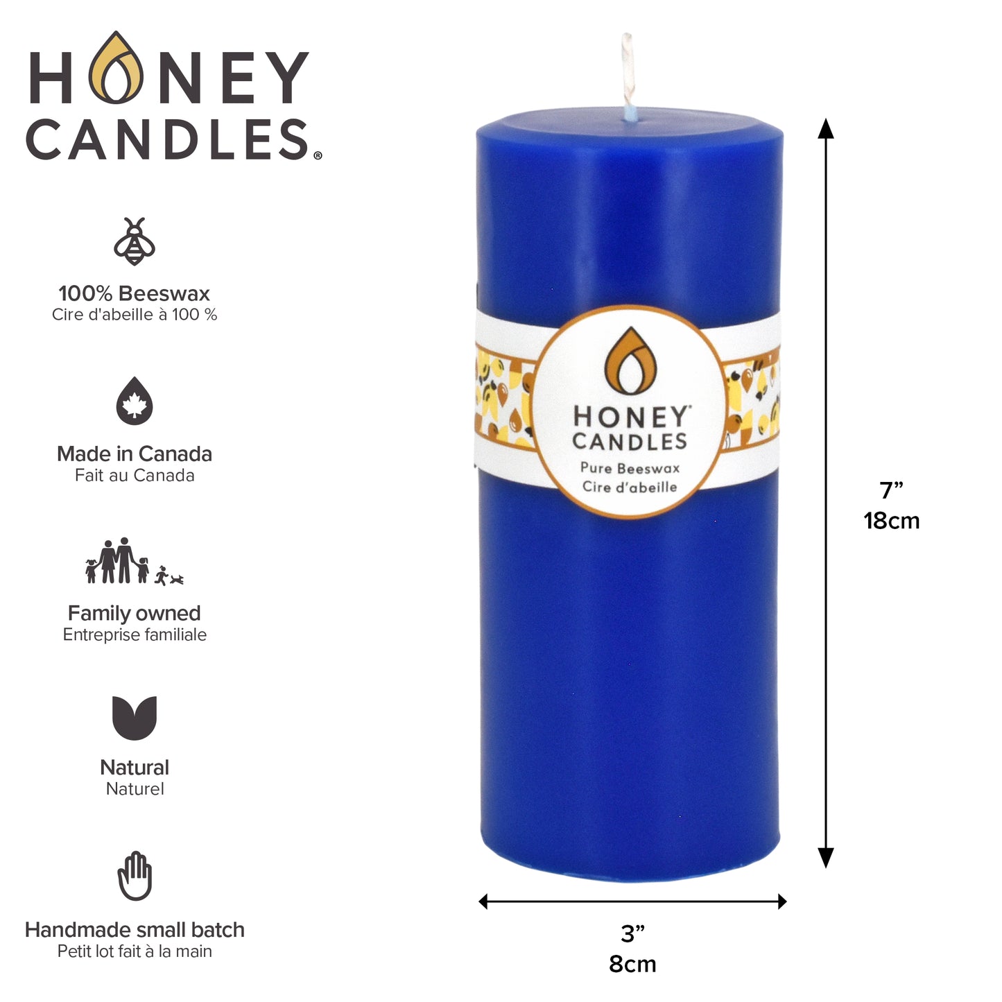 Round Blue Beeswax Pillar Candle