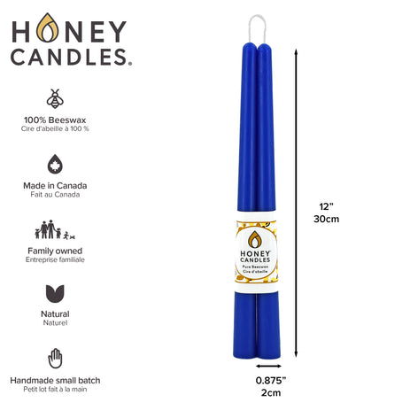 Pair of 12 Inch Blue Beeswax Taper Candles