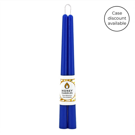 Pair of 12 Inch Blue Beeswax Taper Candles