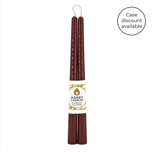 Pair of 12 Inch Dark Brown Beeswax Taper Candles