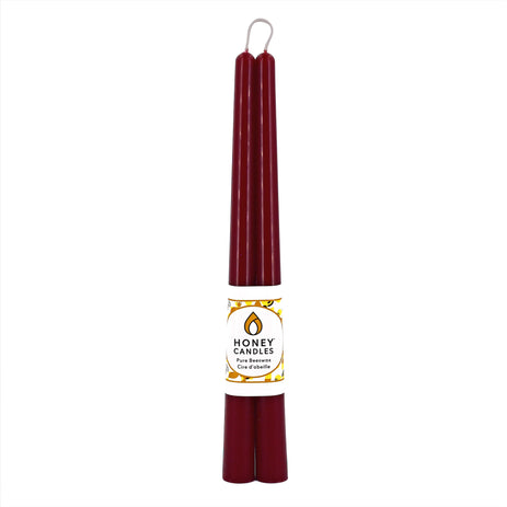 Pair of 12 Inch Burgundy Beeswax Taper Candles