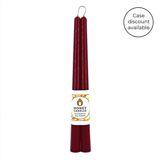 Pair of 12 Inch Burgundy Beeswax Taper Candles