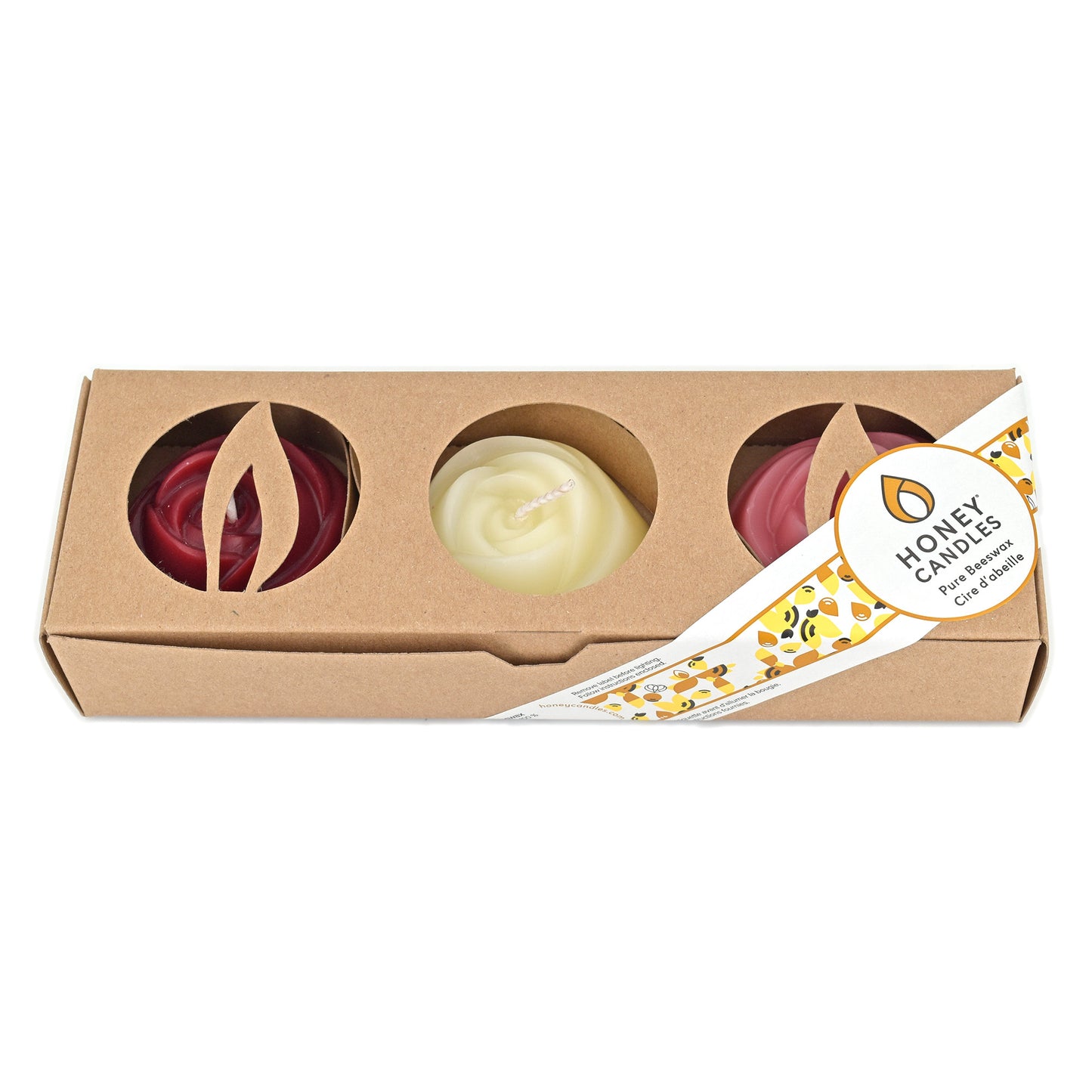 3 Pack of Coloured Beeswax Rose Candles