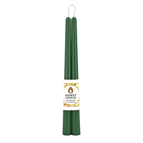 Pair of 12 Inch Forest Green Beeswax Taper Candles