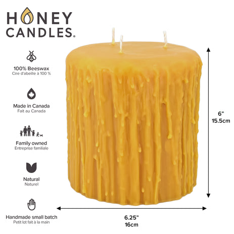 3 Wick Natural Beeswax Heritage Drip Pillar Candle