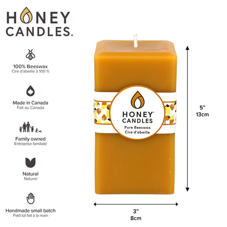 Square Natural Beeswax Pillar Candle