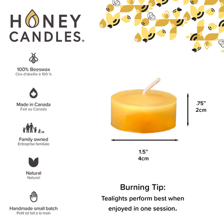 Triangle 6 Pack of Natural Beeswax Tealight Candles - Refill with a Glass Cup