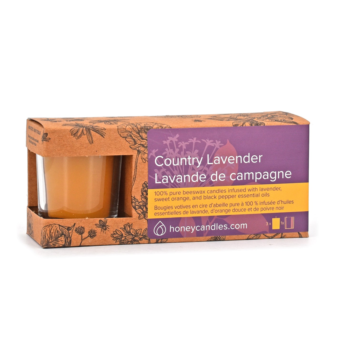 3 Pack of Country Lavender Beeswax Votive Candles