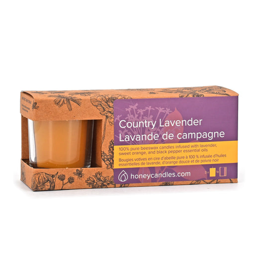 3 Pack of Country Lavender Beeswax Votive Candles