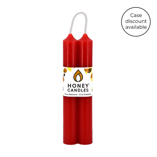 Pair of 6 Inch Red Beeswax Tube Candles