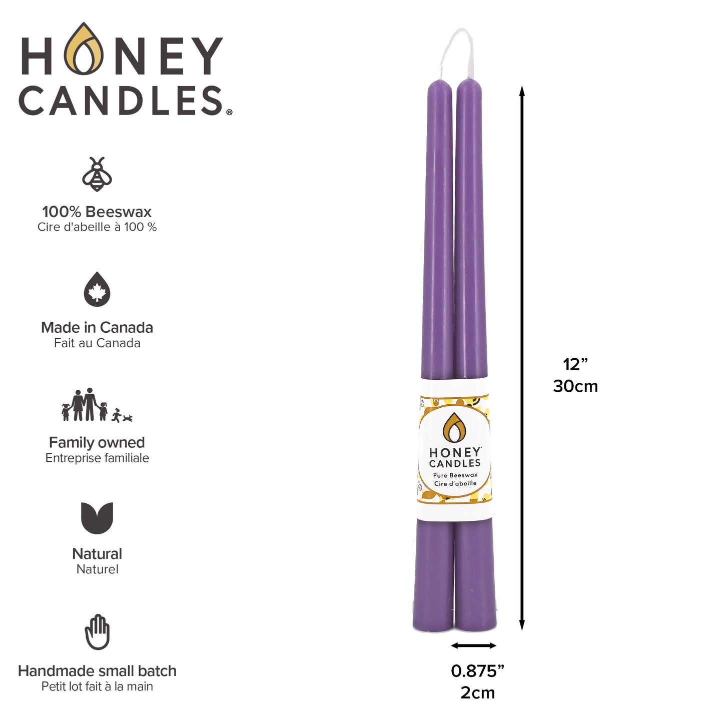 Pair of 12 Inch Spring Crocus Beeswax Taper Candles