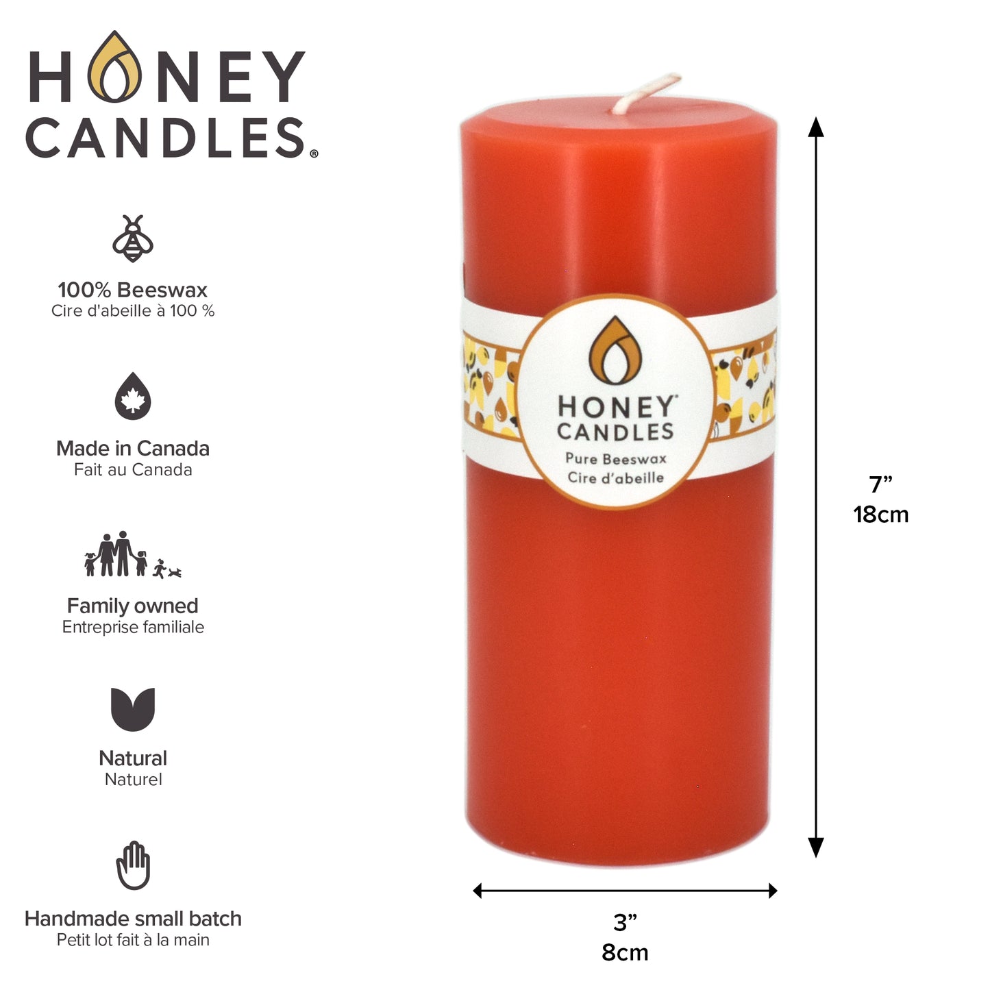 Round Tangerine Beeswax Pillar Candle