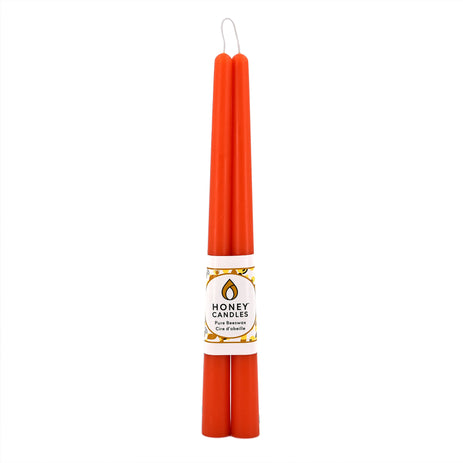 Pair of 12 Inch Tangerine Beeswax Taper Candles