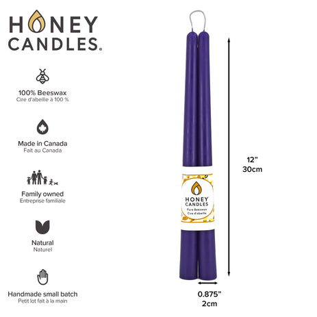 Pair of 12 Inch Violet Beeswax Taper Candles