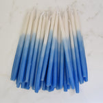 Blue and white hand-dipped bees-wax hanukkah candles