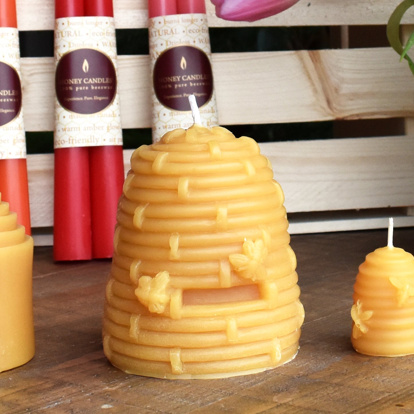 Honey Candles large skep beeswax candle with spring décor inspiration. . 