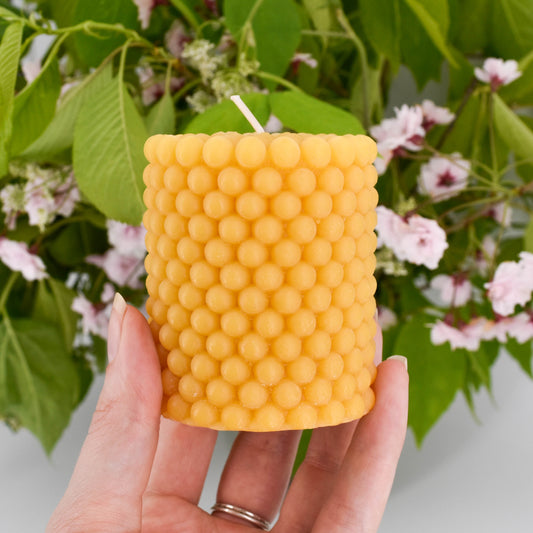 natural beeswax beaded pillar candle